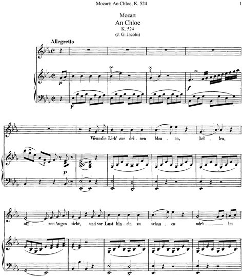 Free An Chloe, K.524 by Wolfgang Amadeus Mozart sheet music 